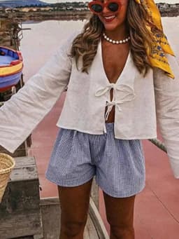 2024 Summer White Lace Up Shirts For Women‘s Elegant Loose Long Sleeve V-neck Blouse Female Solid Causal Street Chic lady Tops
