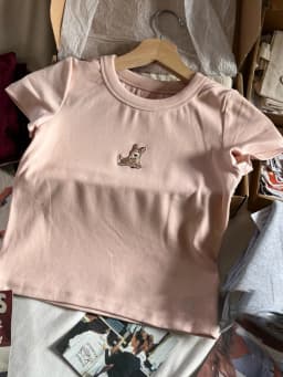 Little Deer Embroidery Pink T Shirt Women Cotton Round Neck Short Sleeve Tees Tops Female Vintage Cute Summer Slim Crop Top Y2k