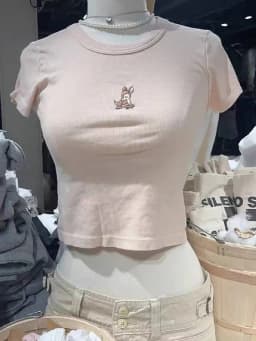Little Deer Embroidery Pink T Shirt Women Cotton Round Neck Short Sleeve Tees Tops Female Vintage Cute Summer Slim Crop Top Y2k