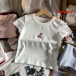 Little Deer Embroidery Pink T Shirt Women Cotton Round Neck Short Sleeve Tees Tops Female Vintage Cute Summer Slim Crop Top Y2k