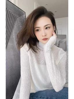 Women's Fine Wool Silk Sweater, Lace Half-High Collar, Lotus Leaf Sleeve Pullover, Bottoming Shirt, Knitting Tops Spring, Autumn