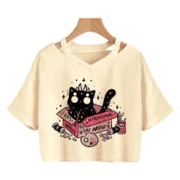 Streetwear Funny Cat T Shirt Crop Top Women Shirt Cropped Graphic Ulzzang T-shirt 90s Tshirt Top Tee Female Gothic