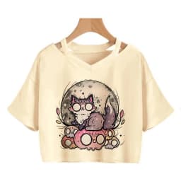 Streetwear Funny Cat T Shirt Crop Top Women Shirt Cropped Graphic Ulzzang T-shirt 90s Tshirt Top Tee Female Gothic