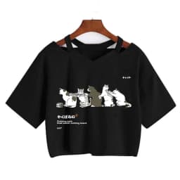 Streetwear Funny Cat T Shirt Crop Top Women Shirt Cropped Graphic Ulzzang T-shirt 90s Tshirt Top Tee Female Gothic