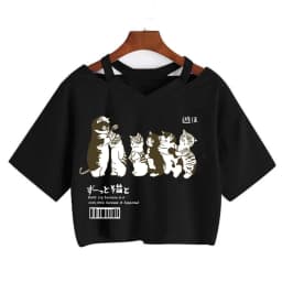 Streetwear Funny Cat T Shirt Crop Top Women Shirt Cropped Graphic Ulzzang T-shirt 90s Tshirt Top Tee Female Gothic