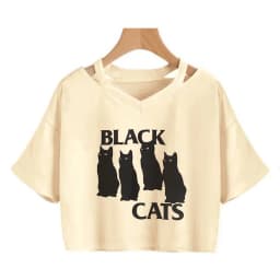 Streetwear Funny Cat T Shirt Crop Top Women Shirt Cropped Graphic Ulzzang T-shirt 90s Tshirt Top Tee Female Gothic