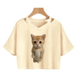Streetwear Funny Cat T Shirt Crop Top Women Shirt Cropped Graphic Ulzzang T-shirt 90s Tshirt Top Tee Female Gothic