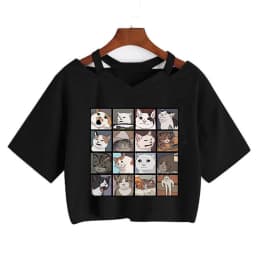 Streetwear Funny Cat T Shirt Crop Top Women Shirt Cropped Graphic Ulzzang T-shirt 90s Tshirt Top Tee Female Gothic