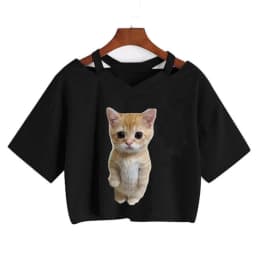 Streetwear Funny Cat T Shirt Crop Top Women Shirt Cropped Graphic Ulzzang T-shirt 90s Tshirt Top Tee Female Gothic