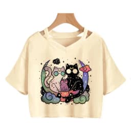 Streetwear Funny Cat T Shirt Crop Top Women Shirt Cropped Graphic Ulzzang T-shirt 90s Tshirt Top Tee Female Gothic