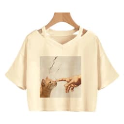 Streetwear Funny Cat T Shirt Crop Top Women Shirt Cropped Graphic Ulzzang T-shirt 90s Tshirt Top Tee Female Gothic