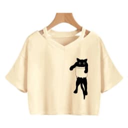 Streetwear Funny Cat T Shirt Crop Top Women Shirt Cropped Graphic Ulzzang T-shirt 90s Tshirt Top Tee Female Gothic