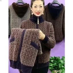 Thick Mink-Like Sweater Coat Short Women Mother's Hooded Woolen Jacket Autumn Winter 2025New Knitted Cardigan Ladies Outcoat Top