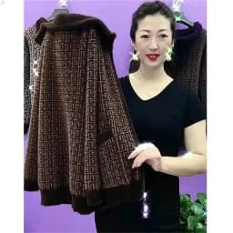 Thick Mink-Like Sweater Coat Short Women Mother's Hooded Woolen Jacket Autumn Winter 2025New Knitted Cardigan Ladies Outcoat Top