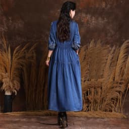 M-6xl Women Vintage Flower Embroidery Elastic Waist Middle Sleeve Long Casual Maxi Beach Dress Plus Size Vestido