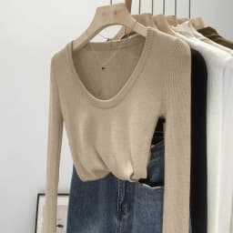 DUOJIHUI New Chic Neck Slim Knitting Autumn Female T-shirts Simple Casual Fashion Office Ladies Basic Solid Color Women T-shirts