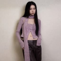 Karrram Japanese Y2k Short Cardigan With Scarf Korean Fashion Purple Knitwears Vintage Square Collar Crop Cardigans Aesthetics
