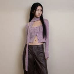 Karrram Japanese Y2k Short Cardigan With Scarf Korean Fashion Purple Knitwears Vintage Square Collar Crop Cardigans Aesthetics