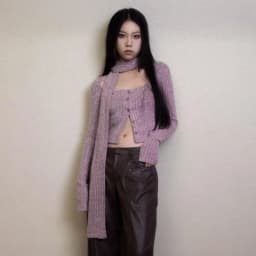 Karrram Japanese Y2k Short Cardigan With Scarf Korean Fashion Purple Knitwears Vintage Square Collar Crop Cardigans Aesthetics