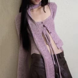 Karrram Japanese Y2k Short Cardigan With Scarf Korean Fashion Purple Knitwears Vintage Square Collar Crop Cardigans Aesthetics