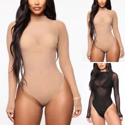 Sexy Women Sheer Transparent Bodysuit Summer Solid Color Long Sleeve Jumpsuits Bodysuits Female Clothing