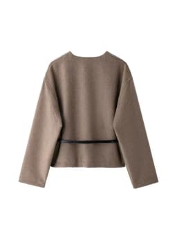 2024 Autumn/Winter Short Jacket with Belt Women Casual Round Neck Jacket Female Fashion Top