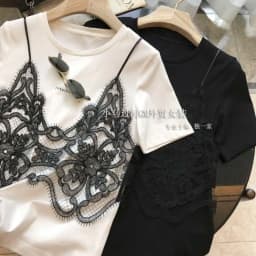 Korean Woman Tshirts Chic Fake Two Summer Tees Y2k Clothes Patchwotk Lace Sweet Fashion Casual T-Shirts for Women