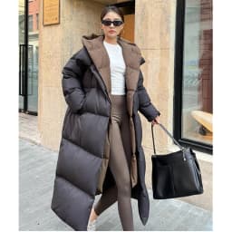 Winter Long Down Jacket Women's 2025 New White Goose Down Korean version Fake two-piece Spliced Hooded Coats Female Warm Parkas