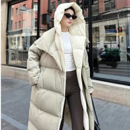 Winter Long Down Jacket Women's 2025 New White Goose Down Korean version Fake two-piece Spliced Hooded Coats Female Warm Parkas