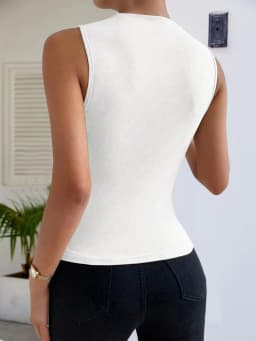 2025 Solid  Fashion Casual Mock Neck Ruched Tank Top for Women Summer Color Pleated Sleeveless Tee Shirt Tshirt Streetwear Y2K