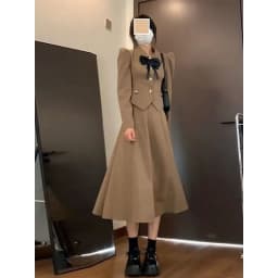 2023 New Fit Early Autumn French Vintage Bow Small Fragrant Coat Long Half Skirt Two Piece Set for Women