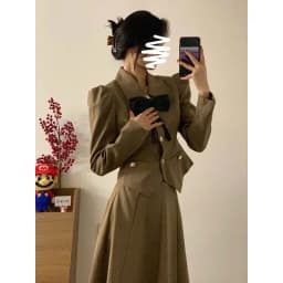 2023 New Fit Early Autumn French Vintage Bow Small Fragrant Coat Long Half Skirt Two Piece Set for Women