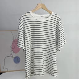 Hirsionsan Summer Oversized 100% Cotton T Shirt Women 2023 New Loose Striped Split Tees Casual Tshirt Basic Female Tops