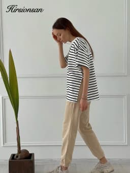 Hirsionsan Summer Oversized 100% Cotton T Shirt Women 2023 New Loose Striped Split Tees Casual Tshirt Basic Female Tops