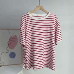 Hirsionsan Summer Oversized 100% Cotton T Shirt Women 2023 New Loose Striped Split Tees Casual Tshirt Basic Female Tops