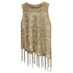 Sexy Shiny Gold Silver Knitted Tank Tops Women Bling Bling Sequined Tassels Knitted Vest All Neon Store Clothes Korean