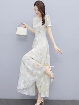 Summer Casual Vacation Boho Beach Sundress 2024 Elegant Bodycon Party Long Vestido Female Short Sleeve Floral Chiffon Maxi Dress