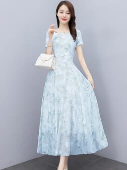 Summer Casual Vacation Boho Beach Sundress 2024 Elegant Bodycon Party Long Vestido Female Short Sleeve Floral Chiffon Maxi Dress