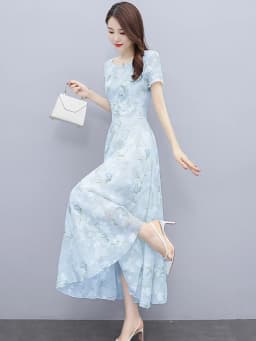 Summer Casual Vacation Boho Beach Sundress 2024 Elegant Bodycon Party Long Vestido Female Short Sleeve Floral Chiffon Maxi Dress