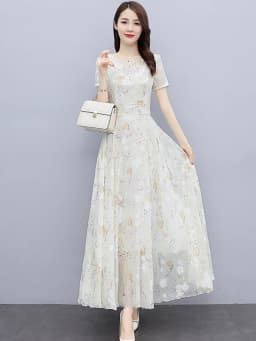 Summer Casual Vacation Boho Beach Sundress 2024 Elegant Bodycon Party Long Vestido Female Short Sleeve Floral Chiffon Maxi Dress