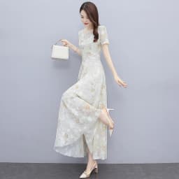 Summer Casual Vacation Boho Beach Sundress 2024 Elegant Bodycon Party Long Vestido Female Short Sleeve Floral Chiffon Maxi Dress