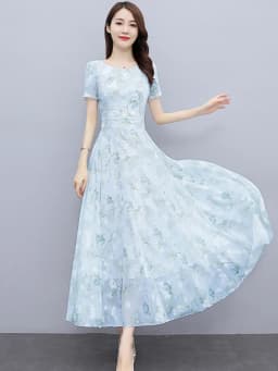 Summer Casual Vacation Boho Beach Sundress 2024 Elegant Bodycon Party Long Vestido Female Short Sleeve Floral Chiffon Maxi Dress