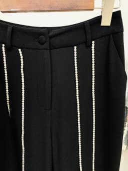 HIGH QUALITY Newest 2025 S/S Designer Suit Set Women's Single Button Hollow Out Diamonds Beaded Lapel Blazer Flare Pants Set
