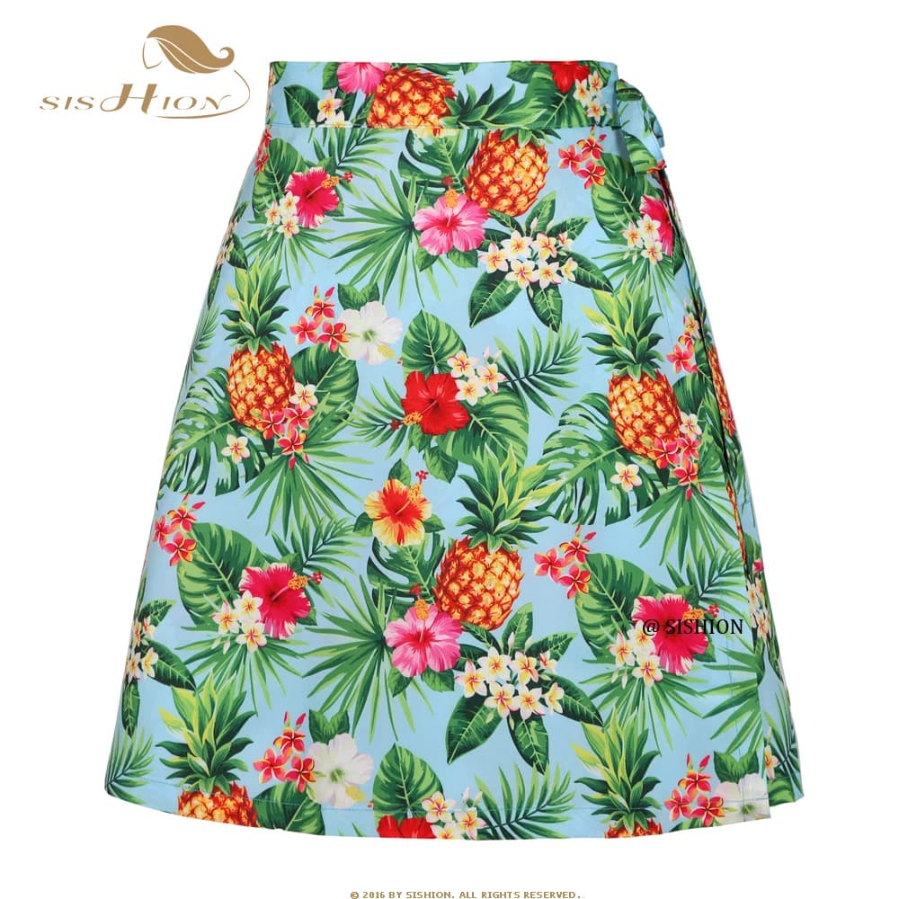 SISHION Pineapples Palm Sarong Flowers Printed Summer Skirt SS0015 Women Sexy Travel Beach Cover Up Wrap Skirt Jupe