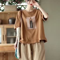 100% Cotton Loose T Shirt Women Fashion Retro Cartoon Print T-shirt Oversized Pullover Casual Short Sleeves TShirts Summer 2025