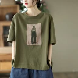 100% Cotton Loose T Shirt Women Fashion Retro Cartoon Print T-shirt Oversized Pullover Casual Short Sleeves TShirts Summer 2025