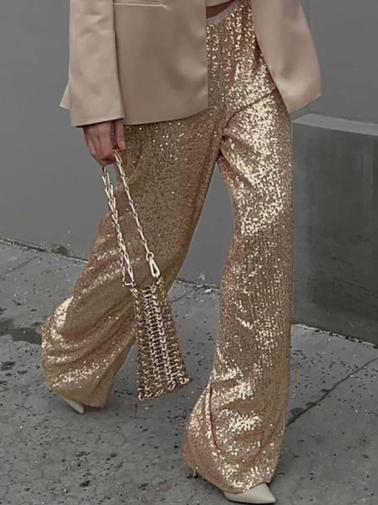 Office Lady Chic Slim All Season Pants Elegant Women Straight Sequined Patchwork Pants Outdoor Casual Long Pants 2026 Trousers