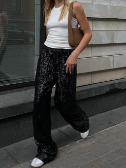 Office Lady Chic Slim All Season Pants Elegant Women Straight Sequined Patchwork Pants Outdoor Casual Long Pants 2026 Trousers