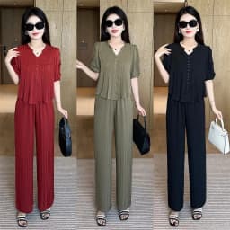Short Sleeved Oversized Slimming Stylish Casual Summer Set Korean Version Sun Protection Suit For Women Shirt+Pant Two-Piece Set