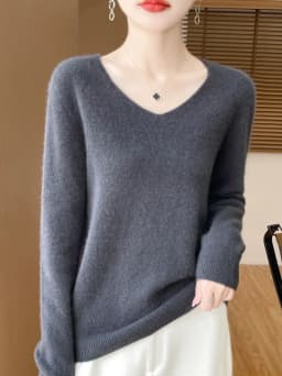 Sweater for Women 100% Merino Wool V Neck Sweater Fall Winter Basic Warm Pullovers Long Sleeve Soft Knit Jumpers Female Clothing